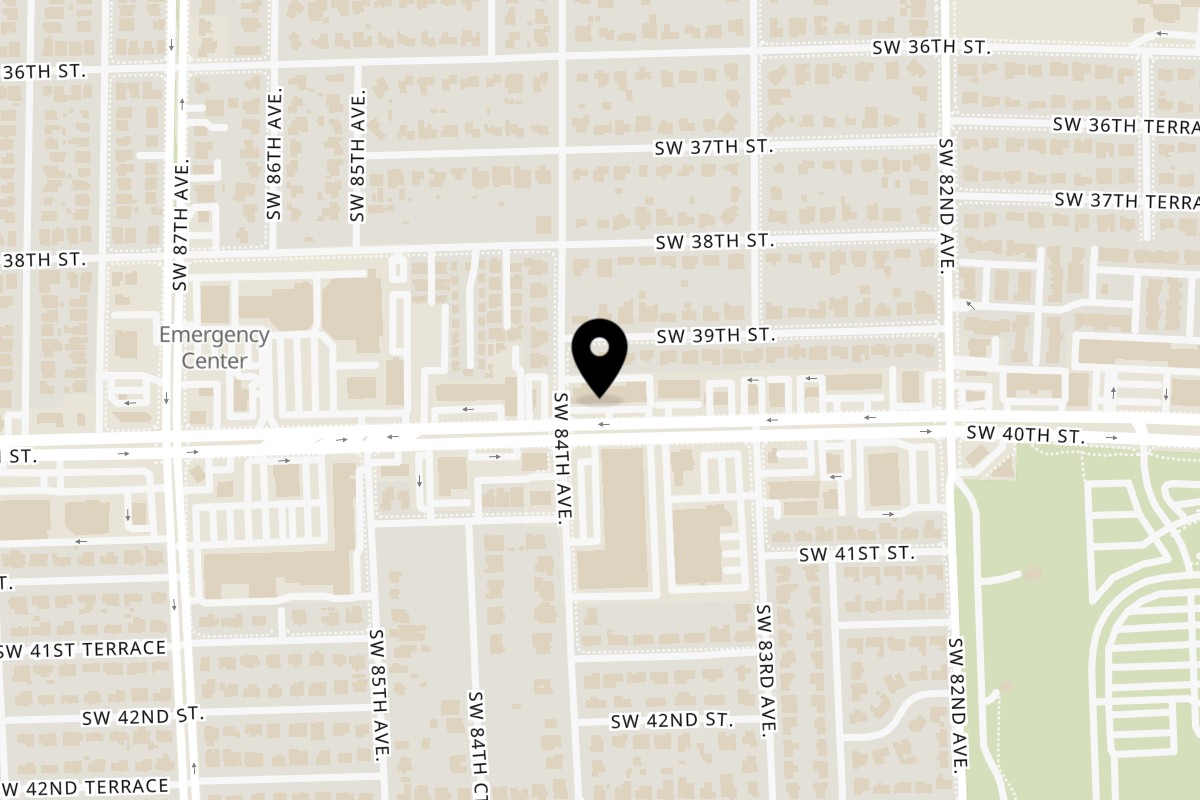 Map showing the location of Fritanga Cocina de Dona Angela on 8387 SW 40th St in Miami